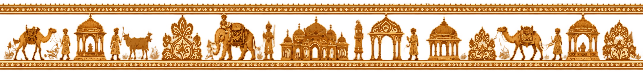Decorative frieze of Rajasthan camels, forts and palace gateways